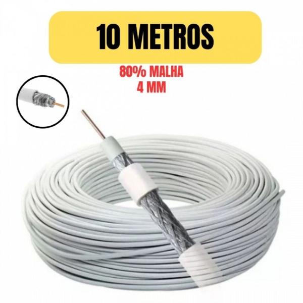 Imagem de Cabo coaxial rf 4mm malha 80% 2x26awg 10 metro para tv antena