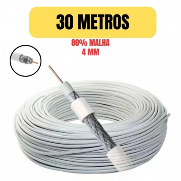 Imagem de Cabo coaxial rf 4mm malha 80% 2x26awg 30 metro para tv antena