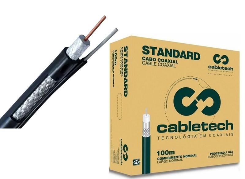 Imagem de Cabo Coaxial Rg6 Preto Caixa com 100 Metros C/ Mensageiro 95% De Malha - Cabletech