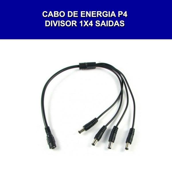 Imagem de Cabo Conector P4 de Energia Divisor 1x4 Saidas Splitter Femea Macho para CFTV e Eletronicos