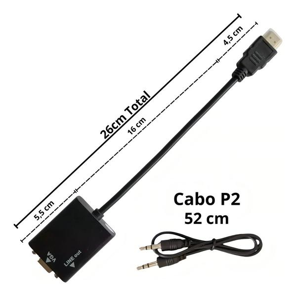 Imagem de Cabo Conversor Adaptador Hdmi Para Vga Com Saida De Audio HdmiVga00