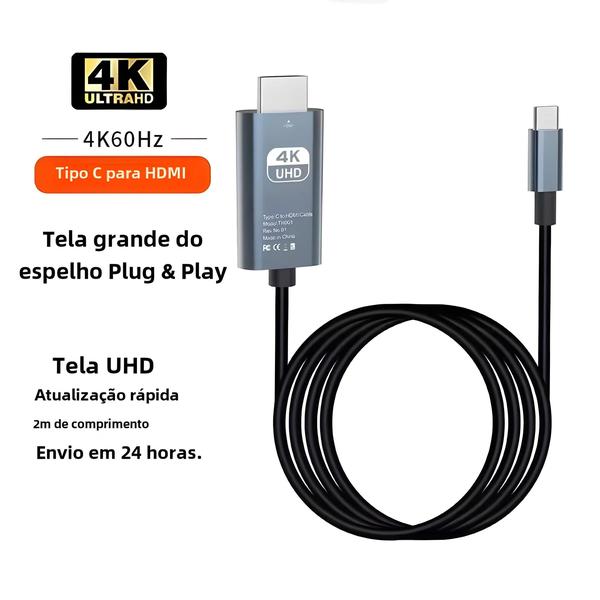 Imagem de Cabo Conversor Tipo C para HDMI 4K 30/60Hz - 2 Metros