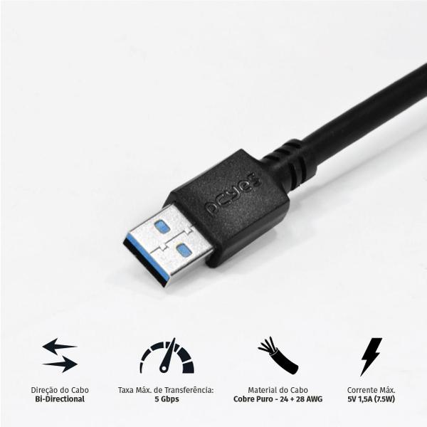 Imagem de Cabo Dados Usb A 3.0 Macho Usb 3.0 Macho 28Awg 2 Mt Puam3-2