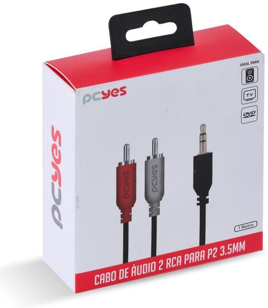 Imagem de Cabo De Áudio 2 Rca Macho P2 3.5Mm Macho 28Awg Puro Cobre 1M