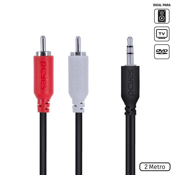 Imagem de Cabo De áudio 2 Rca Macho Para P2 3.5mm Macho 28awg Puro Cobre 2 Metros - P2r35-2