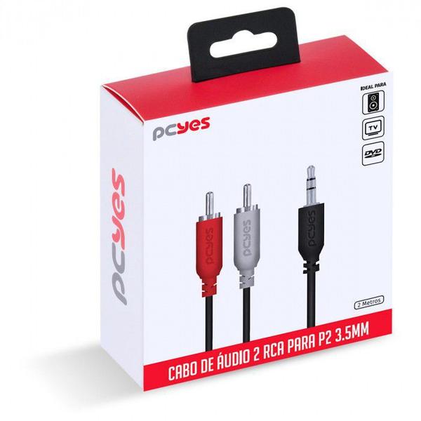 Cabo de audio 2 rca macho para p2 3.5mm macho 28awg puro cobre 2 metros - p2r35-2 - Pcyes Imagem de Cabo de audio 2 rca macho para p2 3.5mm macho 28awg puro cobre 2 metros - p2r35-2