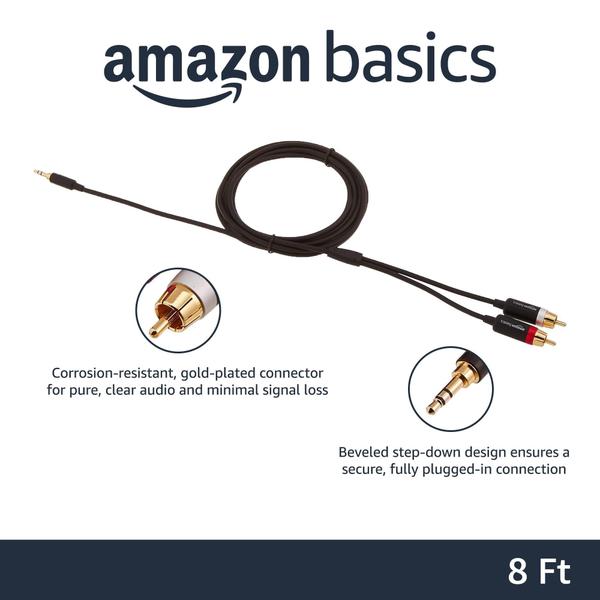 Imagem de Cabo de áudio Amazon Basics 3,5 mm Aux para 2 x RCA 2,4 m preto