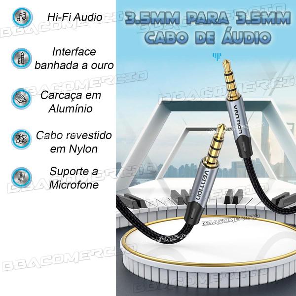 Imagem de Cabo De Áudio Auxiliar P3xP3 Stereo Carro Som Fone 3.5mm 1m