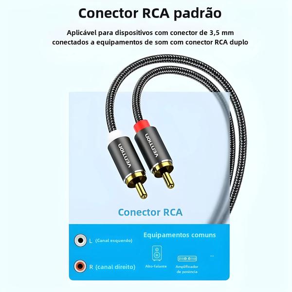 Imagem de Cabo De Áudio Divisor De 3,5 Mm Para 2rca Vention Rca Para Amplificador De Smartphone Home Theater