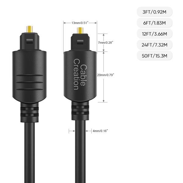 Imagem de Cabo de áudio óptico digital, criação de cabo Toslink de 12 pés, macho para macho