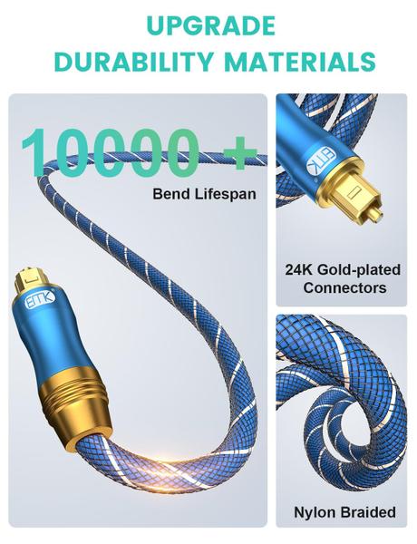 Cabo de áudio óptico digital EMK Fiber Optical Toslink 3m Imagem de Cabo de áudio óptico digital EMK Fiber Optical Toslink 3m