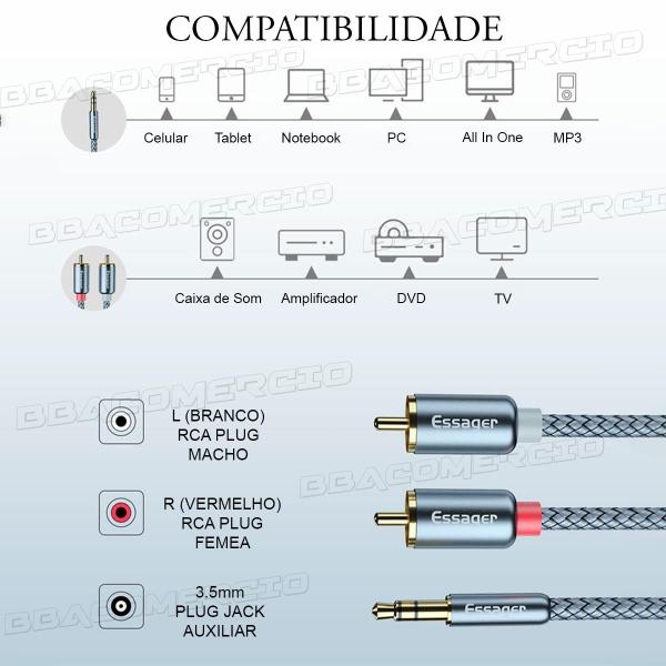 Imagem de Cabo de Áudio Profissional P2 X 2 Rca Hifi Blindado 5 Metros