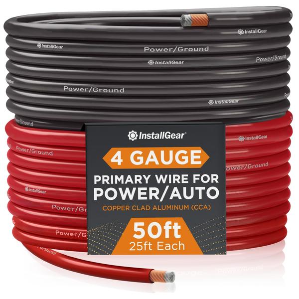 Imagem de Cabo de bateria InstallGear 4 Gauge 50 pés CCA para áudio automotivo