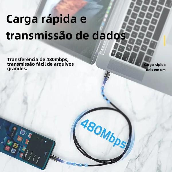 Imagem de Cabo de Carga Rápida Tipo C para C (60W PD/100W) - Compatível com Xiaomi, Samsung, Huawei, Macbook e Ipad