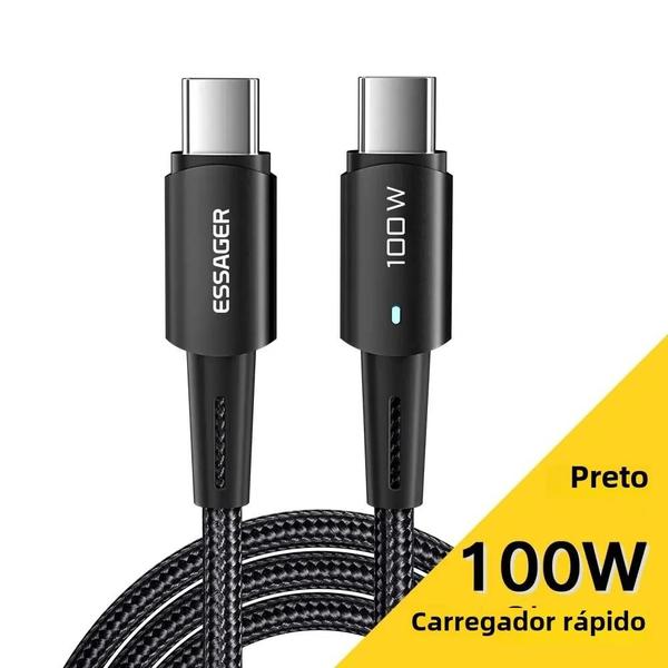 Imagem de Cabo de Carga Rápida Tipo C para C (60W PD/100W) - Compatível com Xiaomi, Samsung, Huawei, Macbook e Ipad