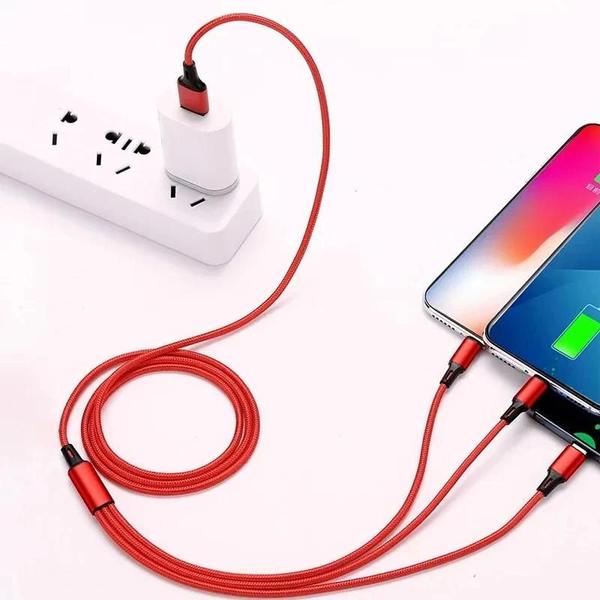 Cabo de Carregamento 3 em 1 (USB, Tipo C, Micro USB) - Compatível com iPhone 14/13/12 e Xiaomi Imagem de Cabo de Carregamento 3 em 1 (USB, Tipo C, Micro USB) - Compatível com iPhone 14/13/12 e Xiaomi
