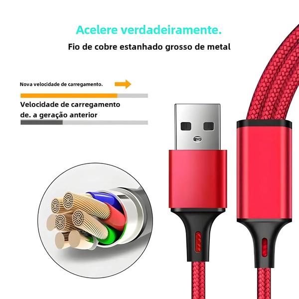 Cabo de Carregamento 3 em 1 (USB, Tipo C, Micro USB) - Compatível com iPhone 14/13/12 e Xiaomi Imagem de Cabo de Carregamento 3 em 1 (USB, Tipo C, Micro USB) - Compatível com iPhone 14/13/12 e Xiaomi