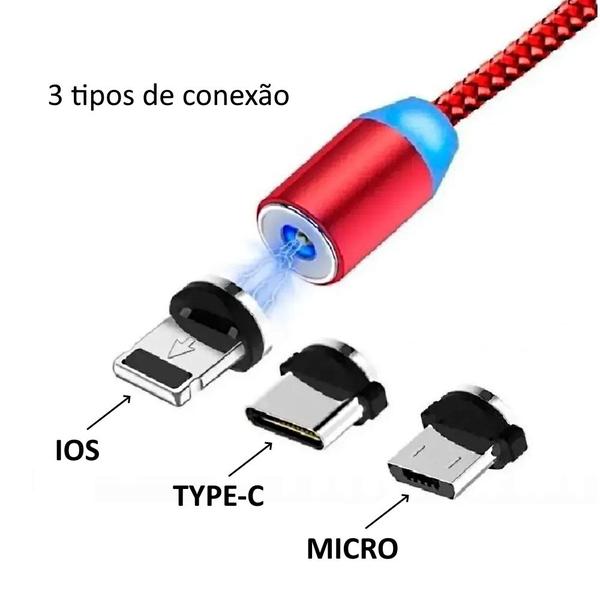 Imagem de Cabo de Carregamento Conector Magnético Universal 3 em 1 It blue  Kit 2 Unidades