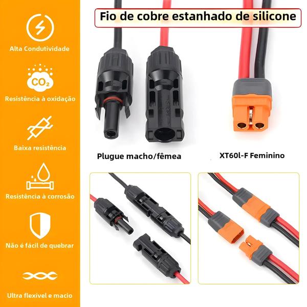 Imagem de Cabo De Carregamento Do Conector Solar 12AWG XT60I-F Para Estação De Energia Portátil Do Gerador De