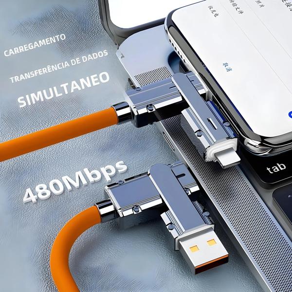 Imagem de Cabo de Carregamento Rápido 100W 4 em 1 - USB, Tipo C e Lightning para iPhone 15/14/13 Pro Max e Huawei