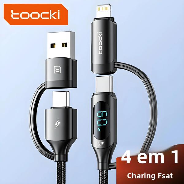 Imagem de Cabo de Carregamento Rápido 4 em 1 - USB-A, USB-C, Lightning e PD para iPhone 15/14 e Samsung