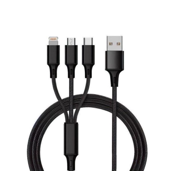 Imagem de Cabo De Carregamento Rápido Turbo 3 em 1 Micro USB (V8), USB Tipo C e Lightning Rápido Envio De Dados 2.1A