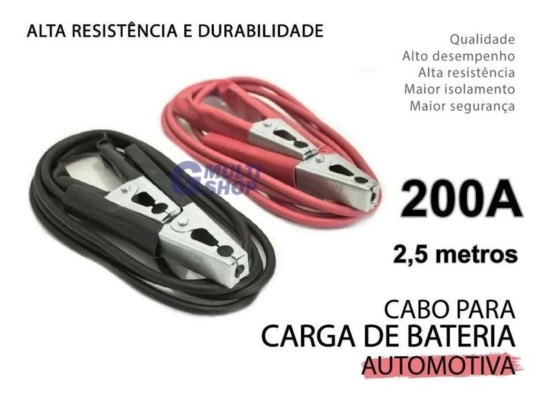 Imagem de Cabo De Chupeta 2,5M 200A Universal Para Carga Em Bateria