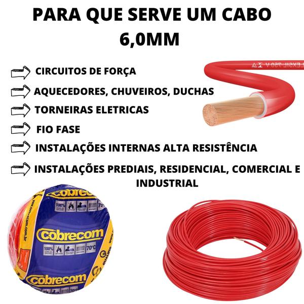 Imagem de Cabo De Cobre 6,0mm Vermelho De 80 Metros Fio Eletrico 