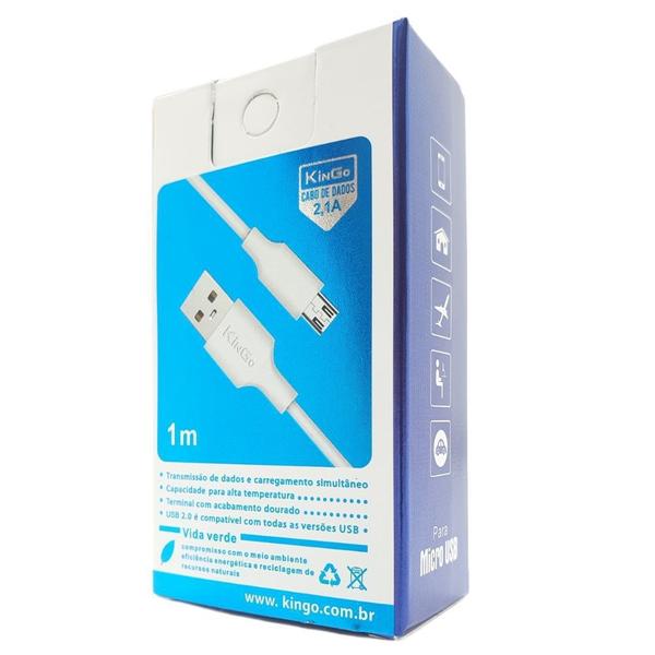 Imagem de Cabo de Dados Carregador Micro-Usb V8 Kingo 1 metro 2.1A - Branco