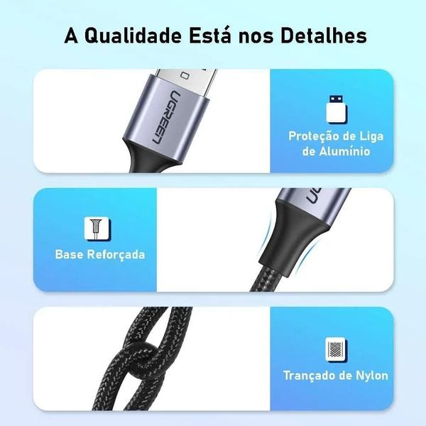 Imagem de Cabo de Dados Ugreen US288 Usb Tipo C p Usb 2.0 3m Cinza