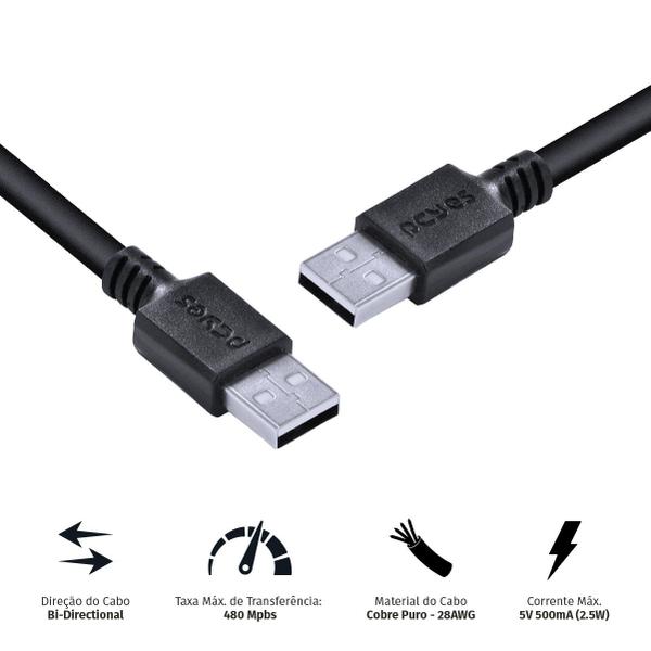 Imagem de Cabo De Dados Usb A 2.0 Macho Para Usb A 2.0 Macho 28awg Puro Cobre 2 Metros - Puam2-2