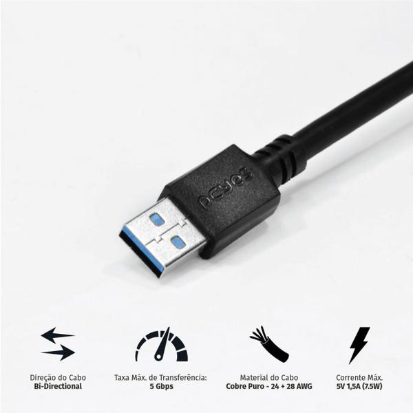 Imagem de Cabo De Dados Usb A 3.0 Macho 2 Metros 28 Awg Hd 3.0 PCYES