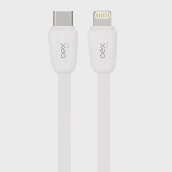 Imagem de Cabo de dados usb tipo-c para lightning 1m flat 27w ce209 branco oex