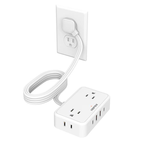 Imagem de Cabo de extensão Power Strip HOPOW de 6 pés com 4 portas AC e 4 portas USB