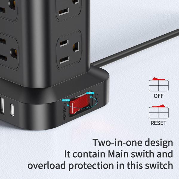 Imagem de Cabo de extensão: protetor contra sobretensão Power Strip Tower 12AC 4USB