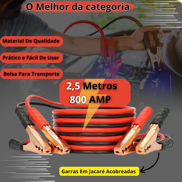 Imagem de Cabo De Fazer Chupeta Bateria Transmissão 800amp Auxiliar Automotivo Carro Moto Caminhão