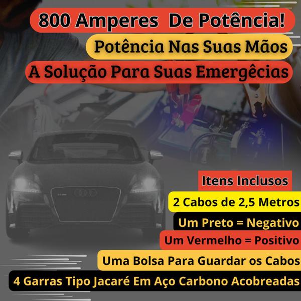 Imagem de Cabo De Fazer Chupeta Bateria Transmissão 800amp Auxiliar Automotivo Carro Moto Caminhão