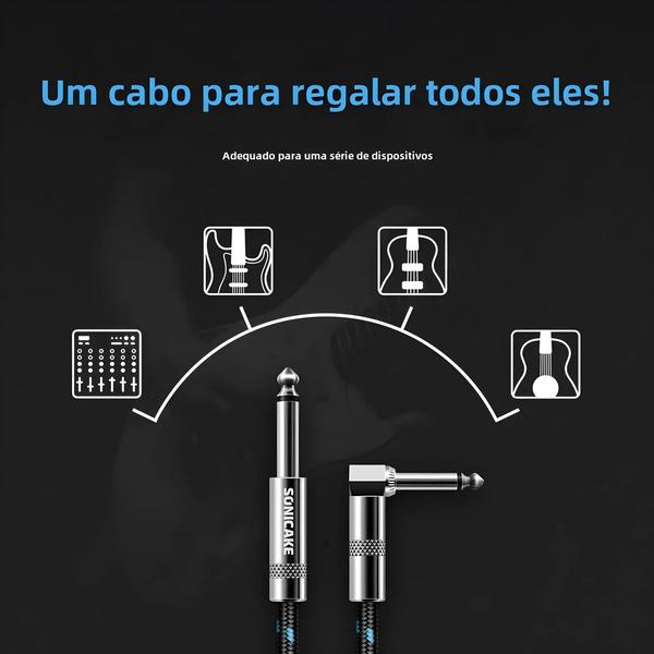 Imagem de Cabo De Guitarra Trançado SONICAKE Preto Azul 3m 6m 6,35mm 1/4" Cabo De Áudio Reto Para Reto Em