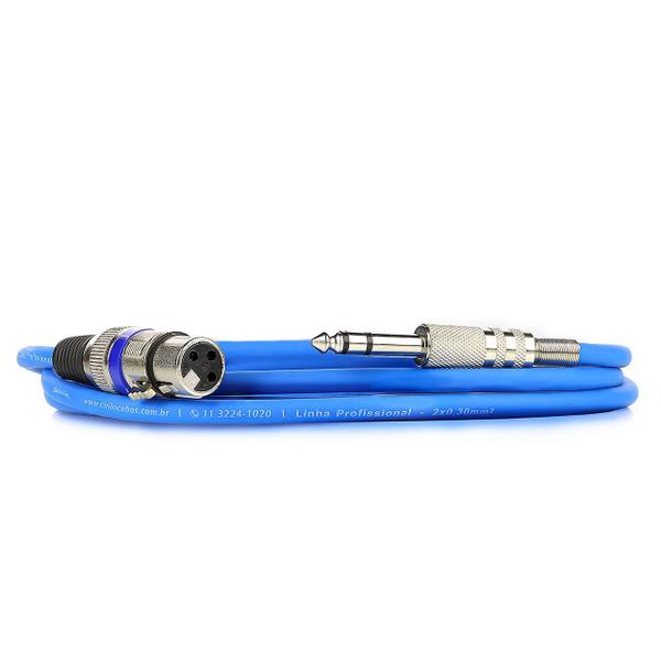 Imagem de Cabo de Microfone XLR para P10 Estereo - Azul - 2 Metros