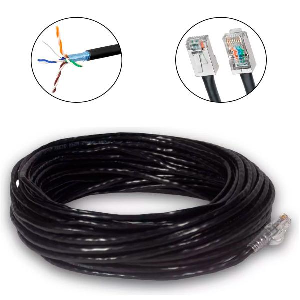 Imagem de Cabo De Rede Cat5e Simples Blindado 100% Cobre 10 Metros Preto Crimpado Pronto Conector Blindado