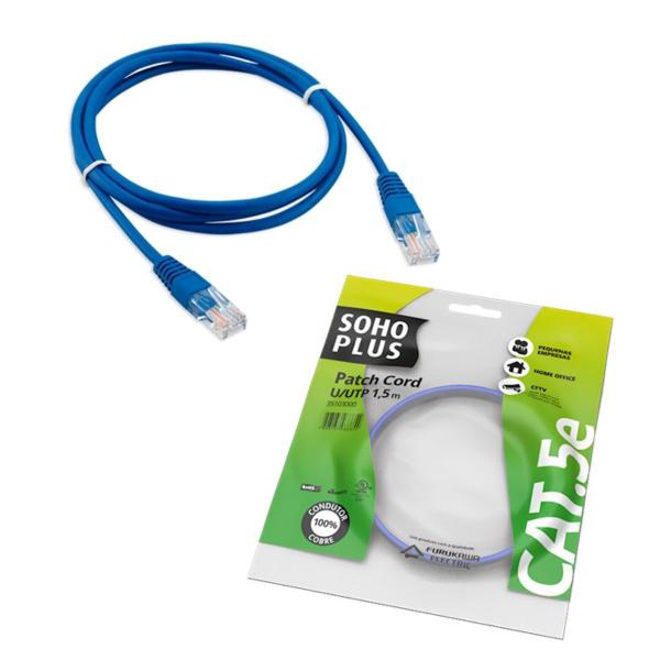 Imagem de Cabo De Rede Patch Cord CAT-5E 1.50m 24 AWG Azul Claro Conector Rj45 Certificado Anatel - SohoPlus Furukawa 35103000