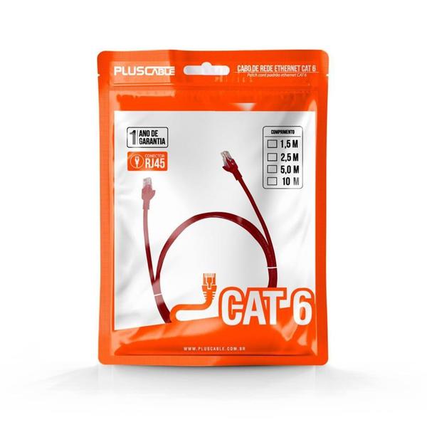 Imagem de Cabo de Rede Plus Cable Patch Cord Cat.6, 1.5m, Vermelho - PC-ETH6U15RD