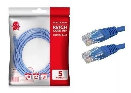 Imagem de Cabo De Rede Rj45 5m Ethernet Patch Cord Cat5e Azul 5 Metros