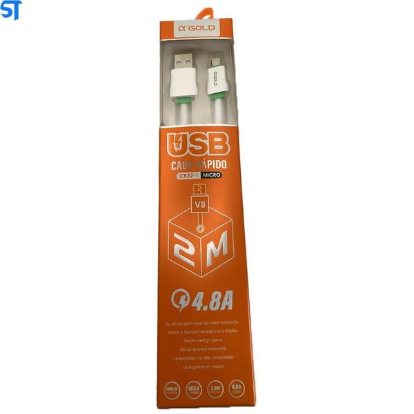 Imagem de Cabo De Usb Para V8 A'Gold 4.8A Comprimento 2M- Cb32-1