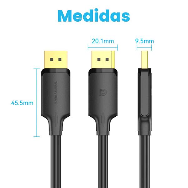 Imagem de Cabo Displayport 1.2 4k Blindado Fullhd 240hz 2m Vention