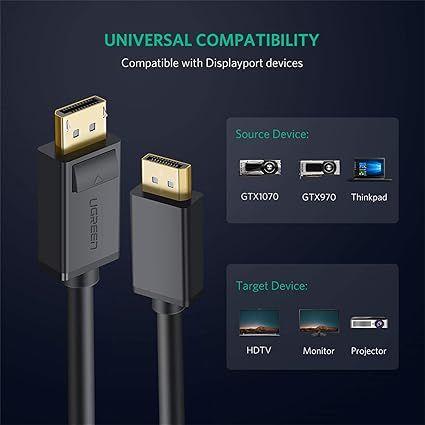 Imagem de Cabo DisplayPort 4k 60Hz Ugreen DP102 1.2 1M - Preto