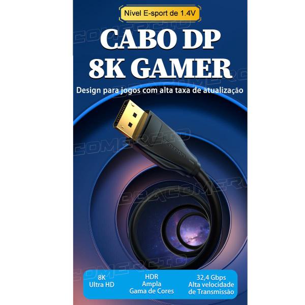 Imagem de Cabo Displayport 8k Gold Ultra Hd Gamer Vention 3 Três Metro