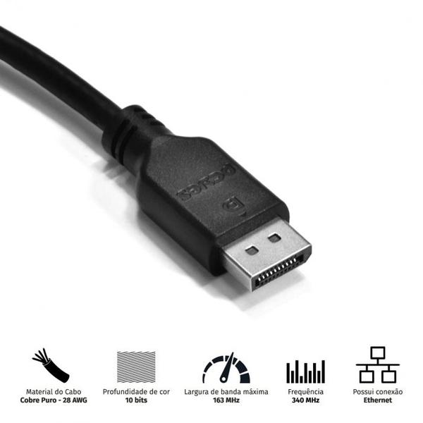 Imagem de Cabo Displayport Macho 2 Metros - Pdpm-2 - Pcyes