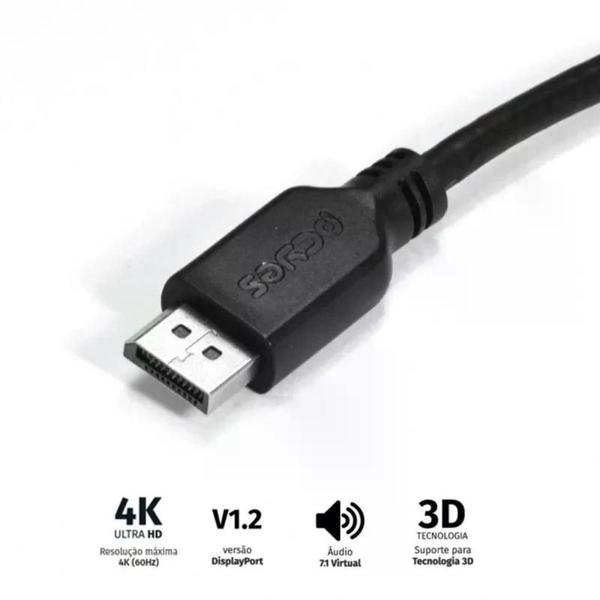 Imagem de Cabo displayport macho 2m v1.2 100% cobre - pdpm-2 - pcyes