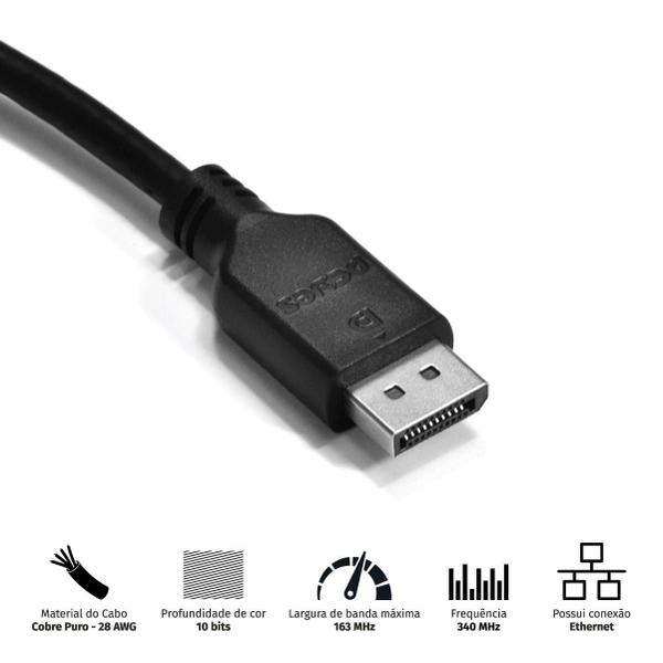 Imagem de Cabo Displayport Macho Para Displayport Macho 2 Metros V1.2